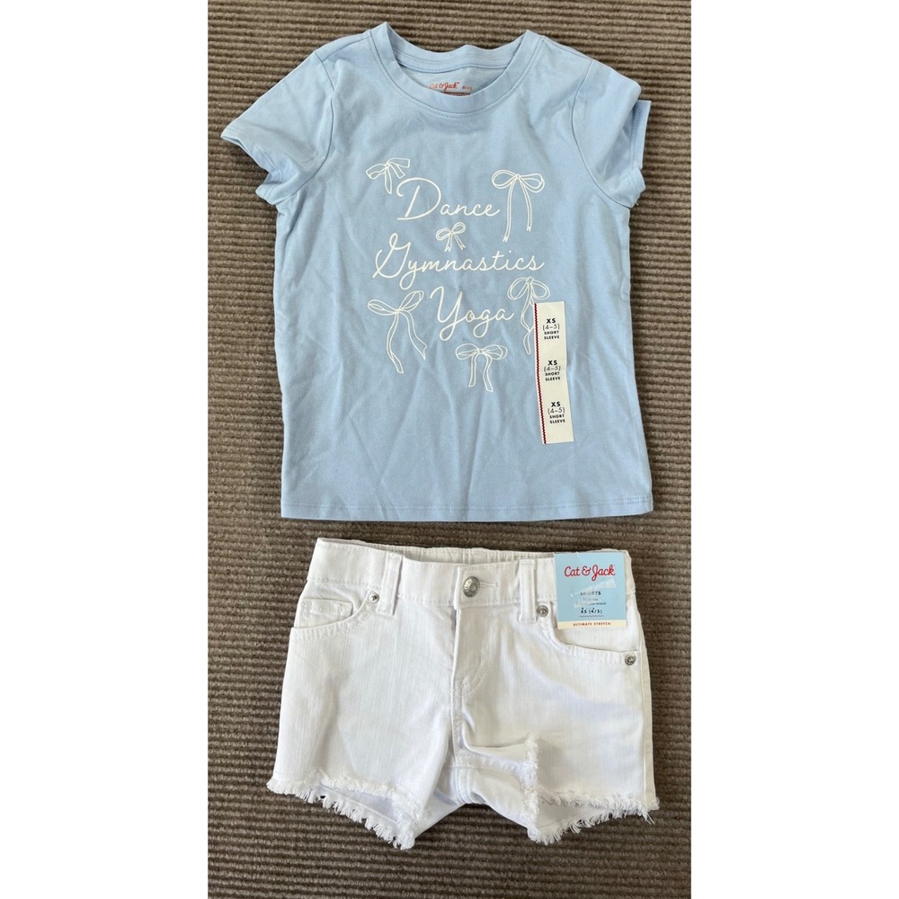 Girls Cat & Jack Sz XS TShirt White Jean Shorts Bundle GIRLS NWT SZ XS 4/5
